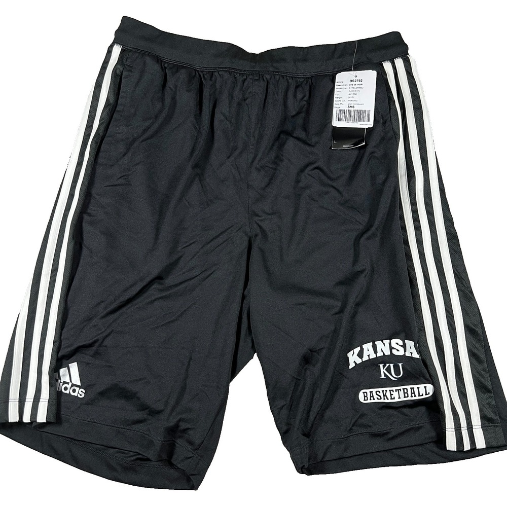 Adidas Climalite Mens Large Black‎ White Pull On Kansas KU Basketball Shorts NWT